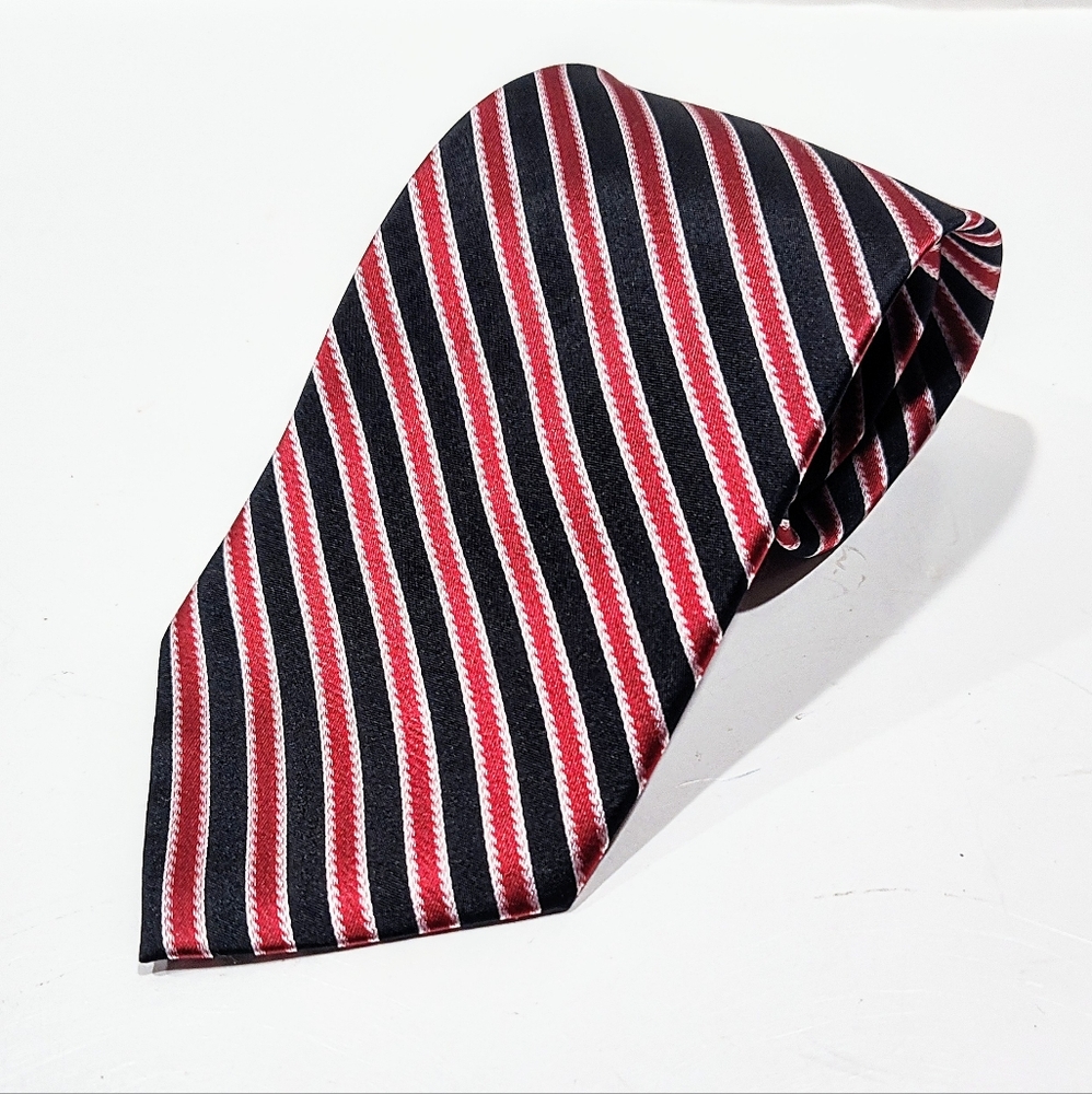Pierre Cardin Stripe Tie Black White Wine Red  100% Silk Necktie  3¾" Wide Tie